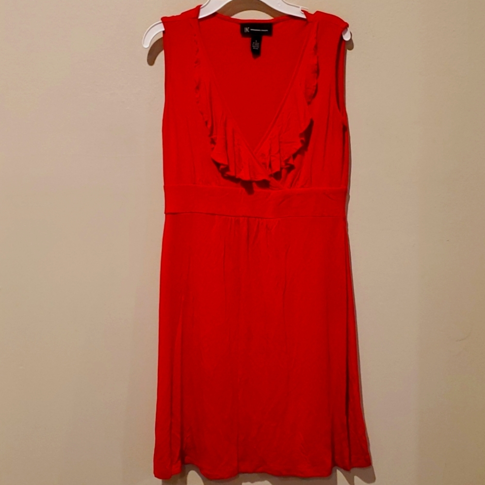 2x$30- INC International Concepts Red Sleeveless Ruffle V-Neck Dress